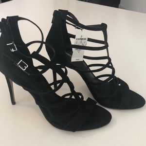 NEVER WORN** Black suede open toed high heels**